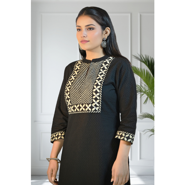 Cotton Dobby Coord Set with Embroidered Yoke