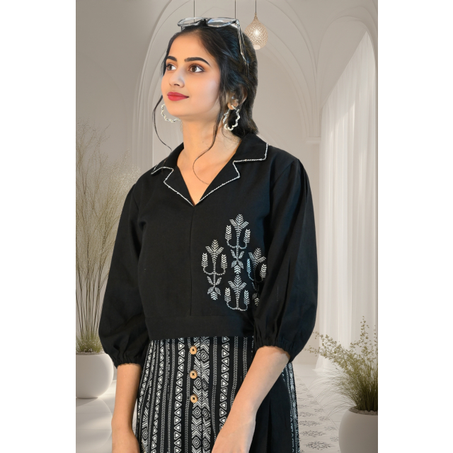 Black Boho Cotton Flax Coord Set