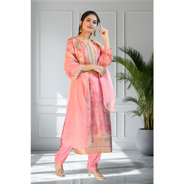 Peach Blossom Silk Kurta Set