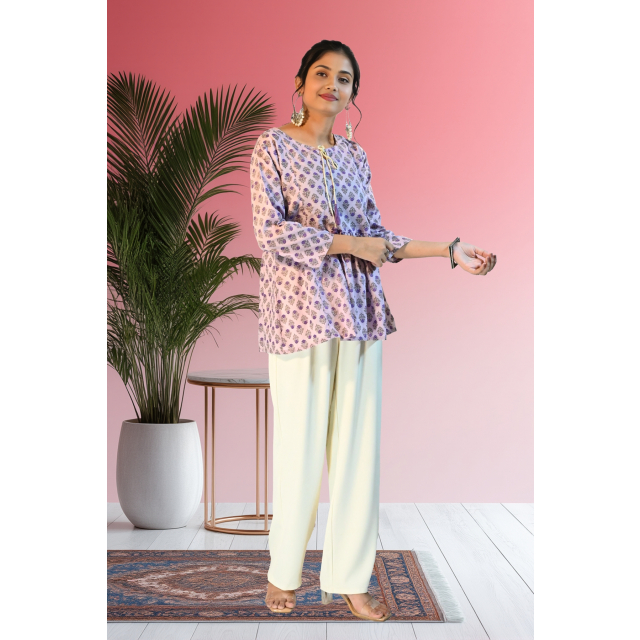 Lilac Short Kurti with Motif Print