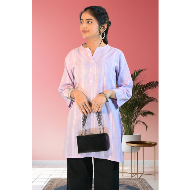 Lilac Mandarin Neck Short Kurti