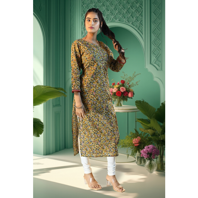 Vibrant Floral Print Cotton Kurta