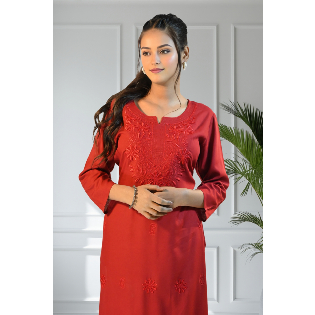 Richly Embroidered Rayon Kurta