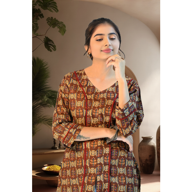 Chic Maroon Motif Print Short Kurti