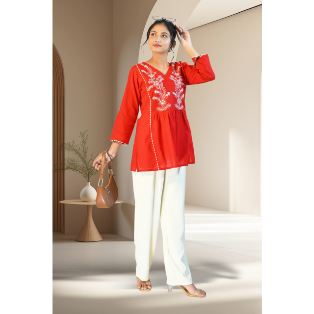 Bold Red Charm Cotton Tunic