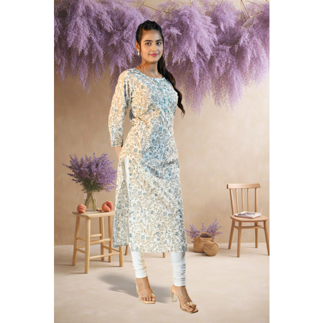 Breezy Tropical Print Cotton Kurta