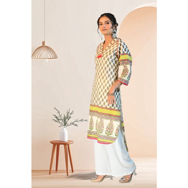 Light Cream Kurta with Motif Prints