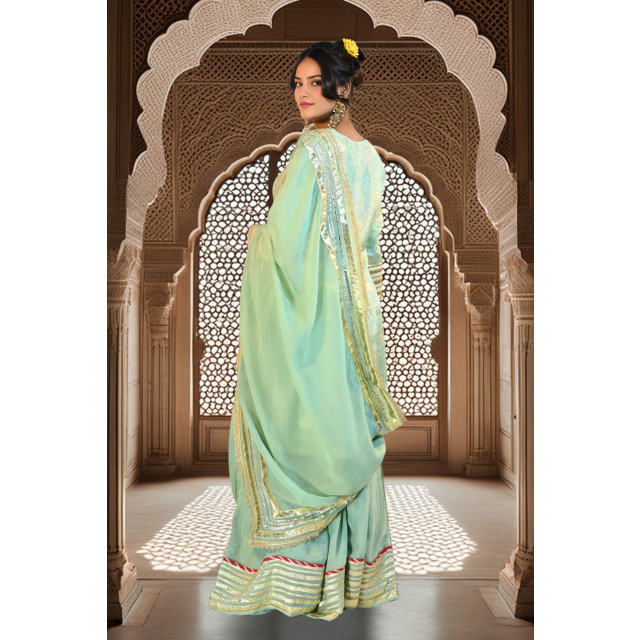 Luxury Pastel Green Brocade Silk Sharara Set