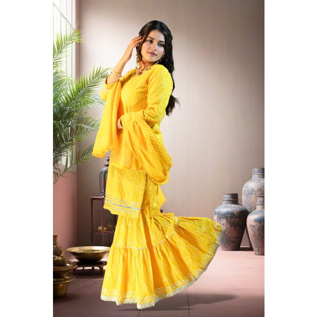 Yellow Bandhani Cotton Sharara Set