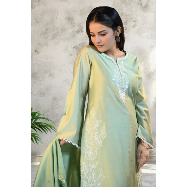 Olive Green Viscose Kurta Set
