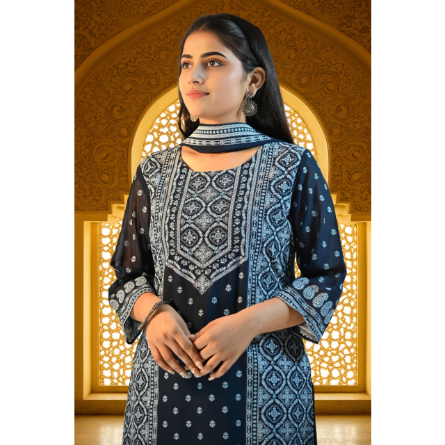 Rubber Print Georgette Kurta Set