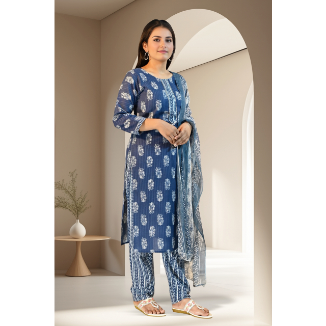 Indigo Kurta Set with Dabu Print