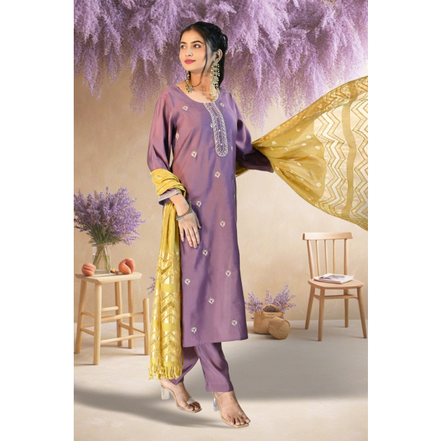 Elegant Purple Mauve Kurta Set with Golden Dupatta