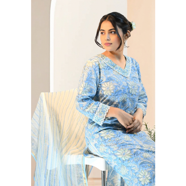 Cotton Kurta Set with Maheshwari Cotton Dupatta