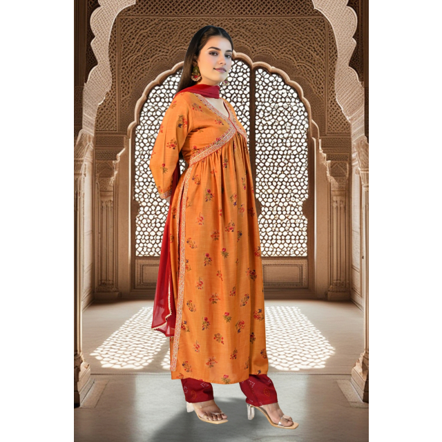Rust Orange Nayra Set with Embroidred Details
