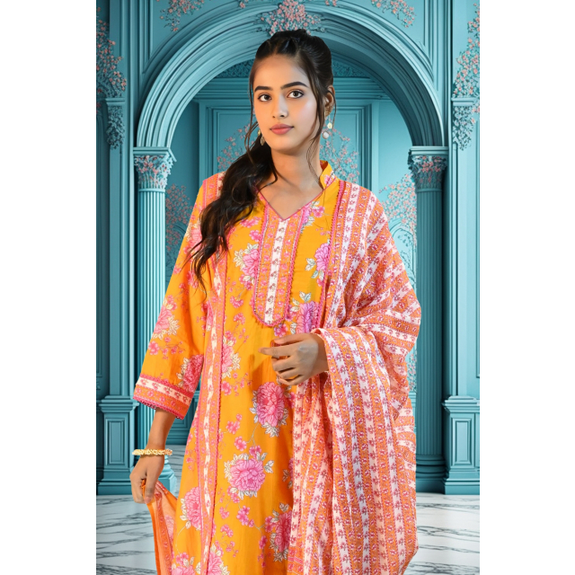 Amber Floral Cotton Kurta Set