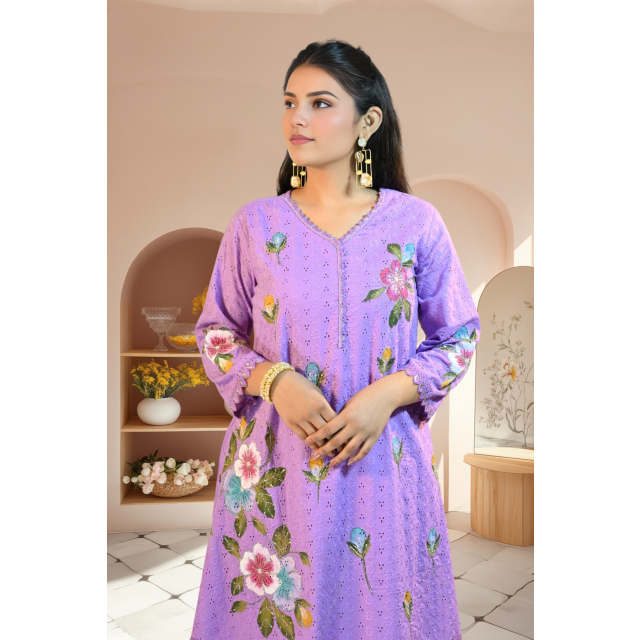 Lavender Fusion Floral Kurta Set