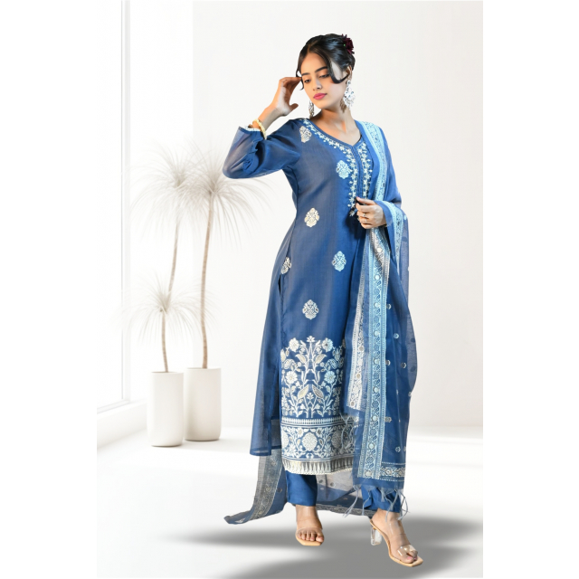 Indigo Chanderi Kurta Set
