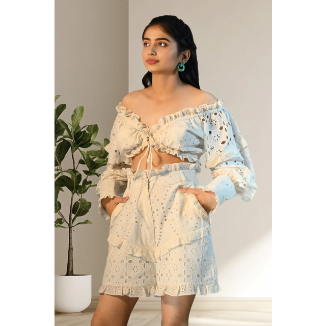 White Whimsy - Schiffli Co-ord Set