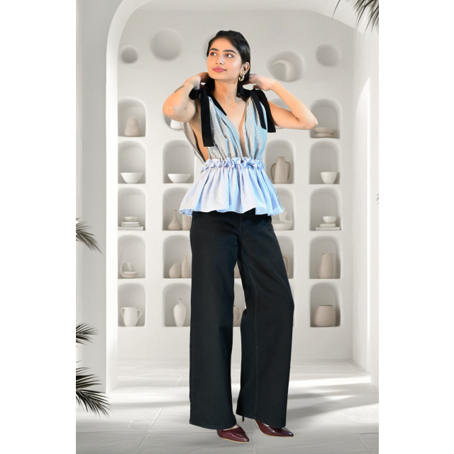 Playful Stripes Bow-Tie Shoulder Top