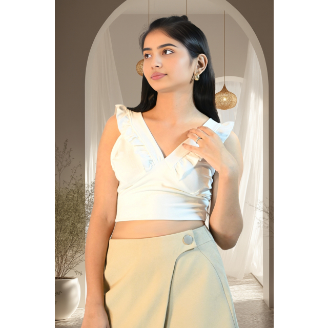 White Crop Top Blouse with Flirty Fit