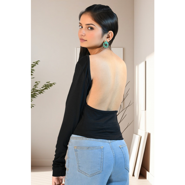 Sexy Black Backless Top