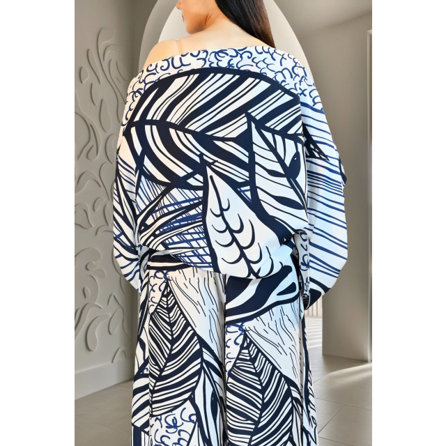 Ocean-Inspired Off-Shoulder Leaf Print Co-Ord Set